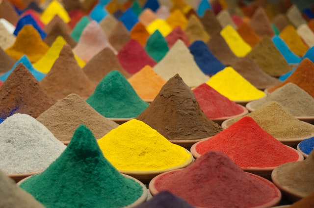Dyes of many colours that are used in the box and packaging industry. 