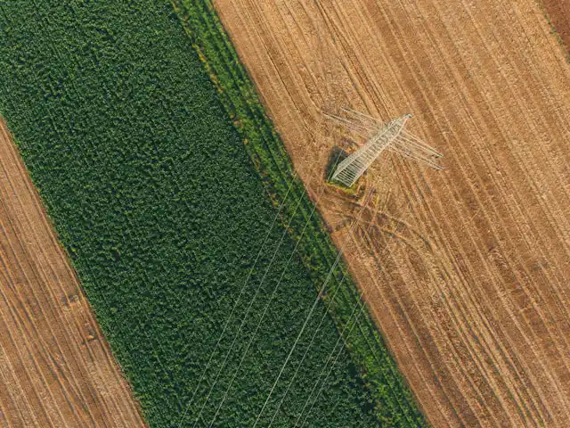 An aerial view from a drone of an agricultural plot.